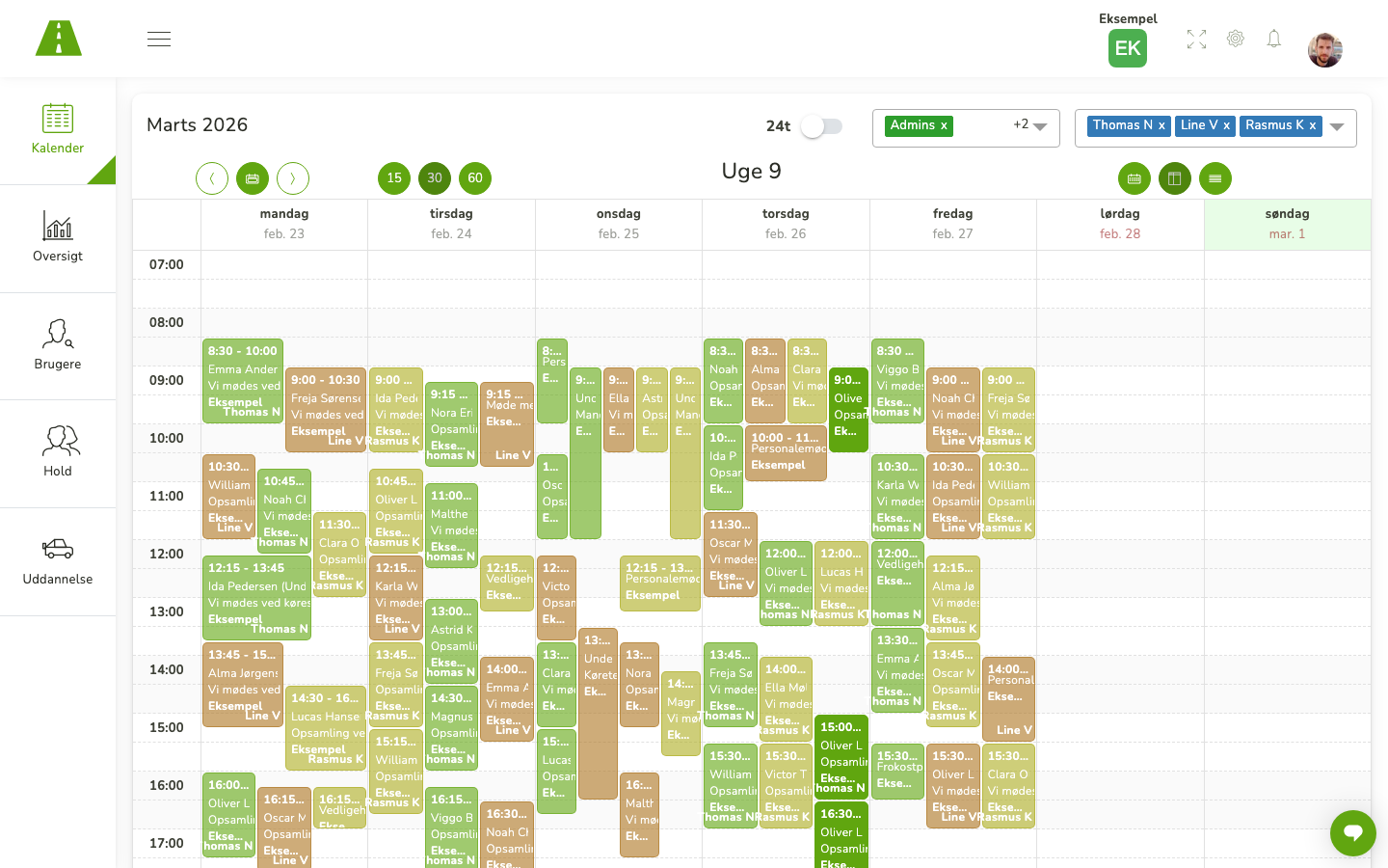 DriveLogger kalender-dashboard med ugevisning