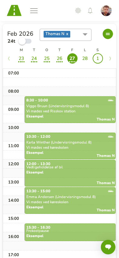 DriveLogger kalender på mobil