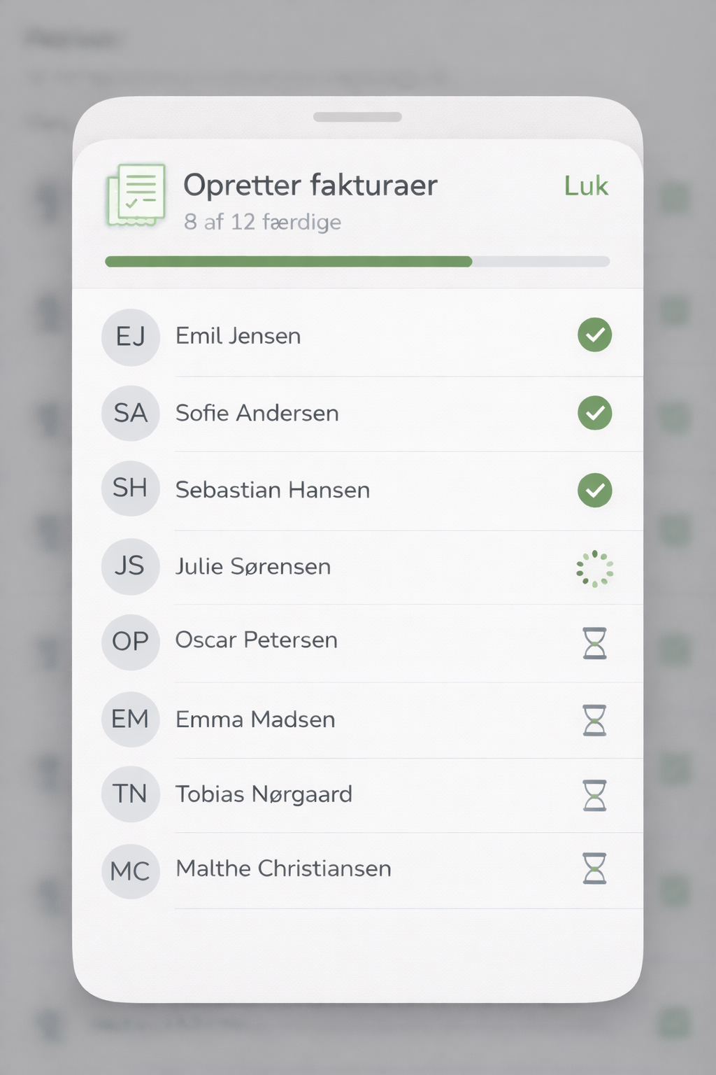 Opretter fakturaer for et helt hold